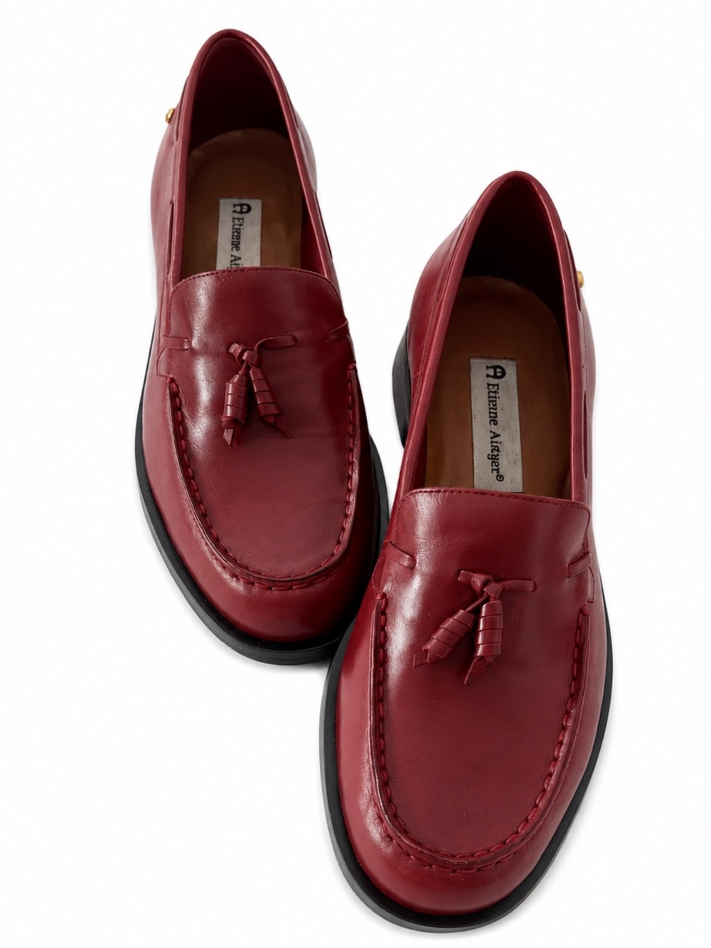 Etienne Aigner Womenâs 9M Burgundy Leather Tassel Loafers - Picture 3 of 8
